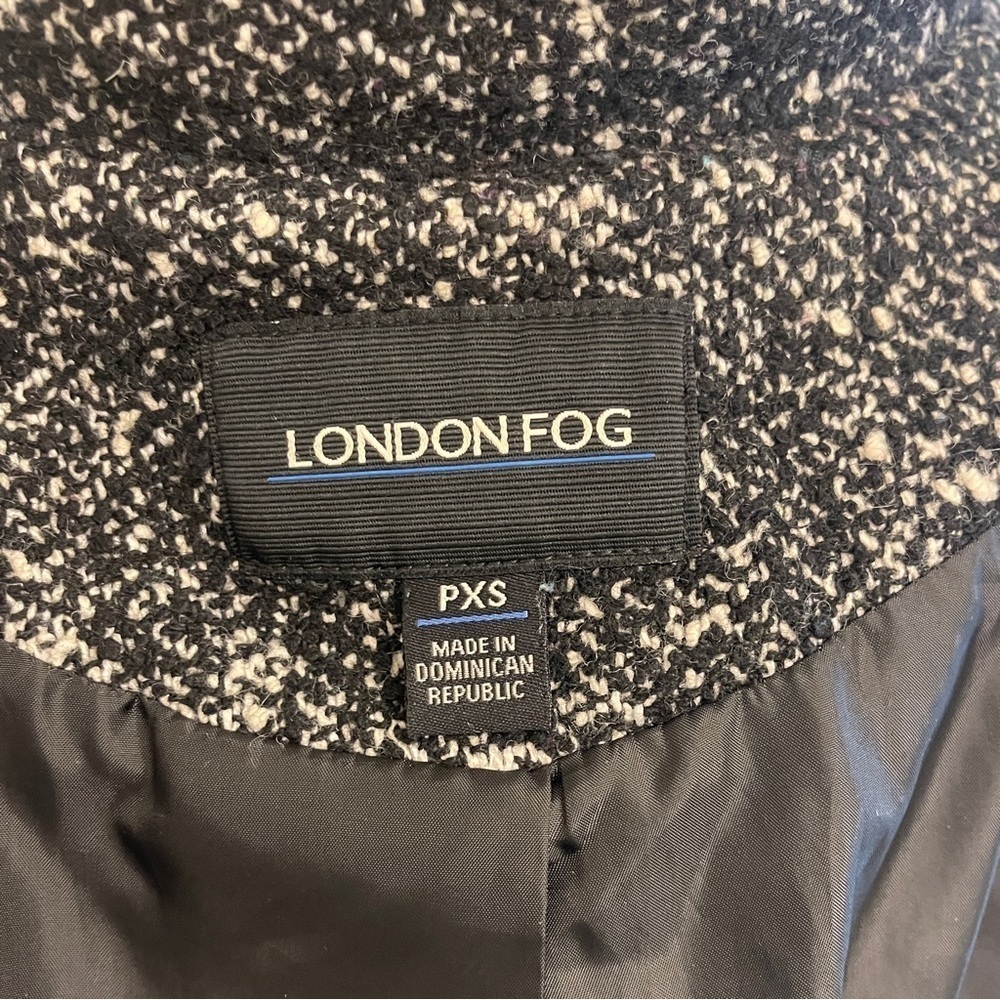 London Fog Black Tweed Single Breasted Classic Peacoat Wool Blend Petite X-Small - Picture 7 of 7